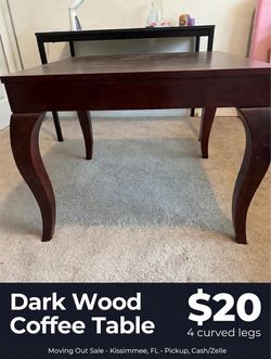 Dark Wood Coffee Table with Curved Legs