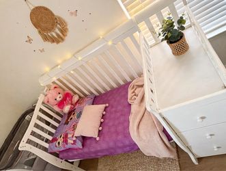 White Crib with Changing Table & Drawers