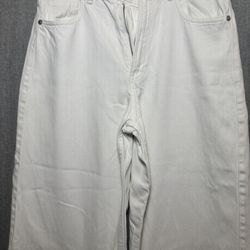 ZARA Women’s White Jeans Frayed Ankle Size 6 Zippered Small Hole Back Pocket