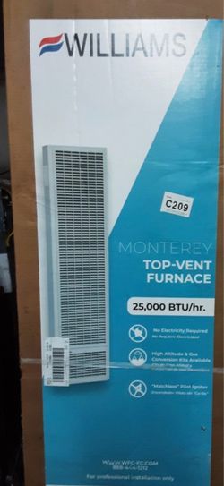 New Williams Monterey 25,000 btu Top Vent Wall Heater Furnace 25k Natural Gas