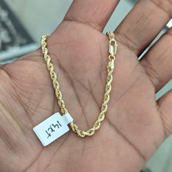 14kt Real Gold Rope Bracelet 3mm 7 Inch