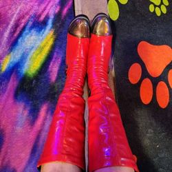 SEXY ASS RED ,STEEL TOE BOOTS