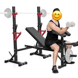 New In Box Weight Bench with Squat Rack,Bongkim Adjustable Bench,Multi-Purpose Foldable Bench & Barbell Rack Stand,Bench press 660Lbs