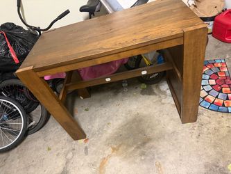Wooden Dining Table with Built-In Shelving