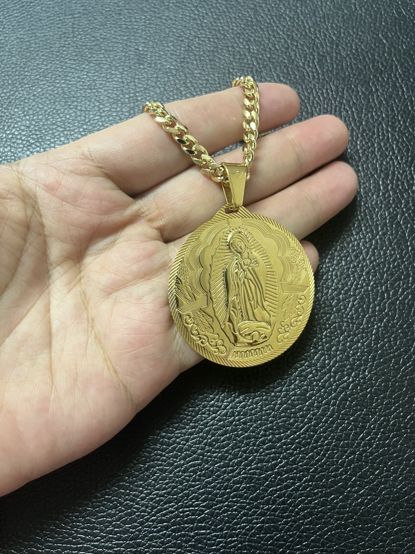 Gold Plated Guadeloupe Pendant With Chain.