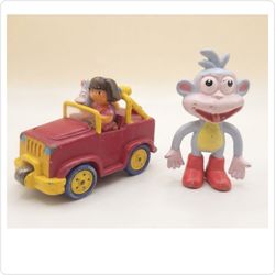 Dora the Explorer & Boots Toy Lot (Red Jeep Vehicle & Standing Boots Figure)