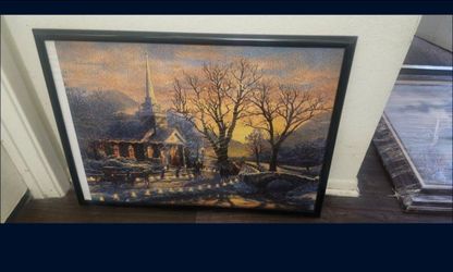 Framed Thomas Kinkade Winter Church Jigsaw Puzzle