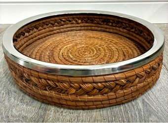 Handwoven Pine Needle Basket with Metal Rim