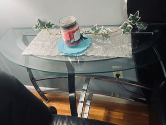 Hallway or decorative glass with chrome wall table