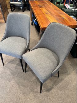 Modern Gray Upholstered Dining Chairs (Set of 2) – Metal Legs – Excellent Condition