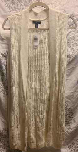 Gap Women's Medium Sweater Vest Sleeveless White Knit Long Length Cardigan