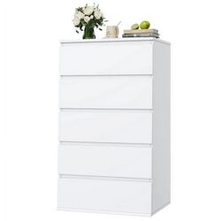 5 Drawer White Dresser, Modern Storage Cabinet for Bedroom, White Chest of Drawers Wood Organizer for Living Room