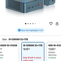 BOSGAME Mini PC Intel Core i9 12900H(14C/20T, up 5.0 GHz), 32GB DDR5 RAM 1TB PCIe SSD, Mini Desktop Computer Dual 2.5GbE/4x USB3.2/HDMI/DP/Thunderbolt