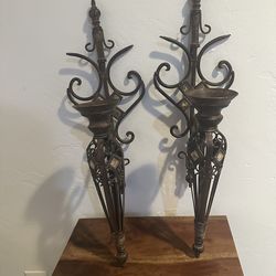 Vintage brass candle sconce  jeweled dome french holder