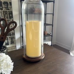 Large Glass And Wood Candle Holder  