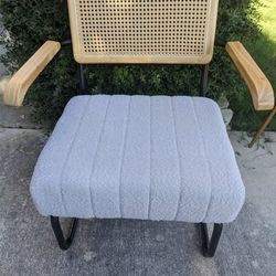 (Brand new, original $128) Mid-Century Rattan Backrest Gray Boucle Seat Accent Chair