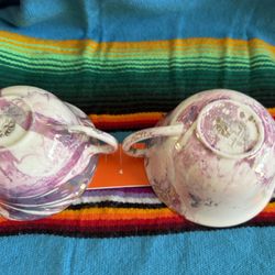 2 Sascha Brastoff Pink And Gold Surf Ballet Coffee Cups 1960s California Artist