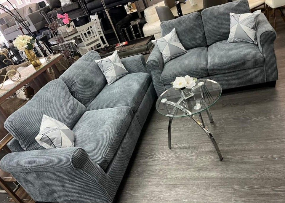 Dark Gray corduroy 2 Pc sofa and loveseat set