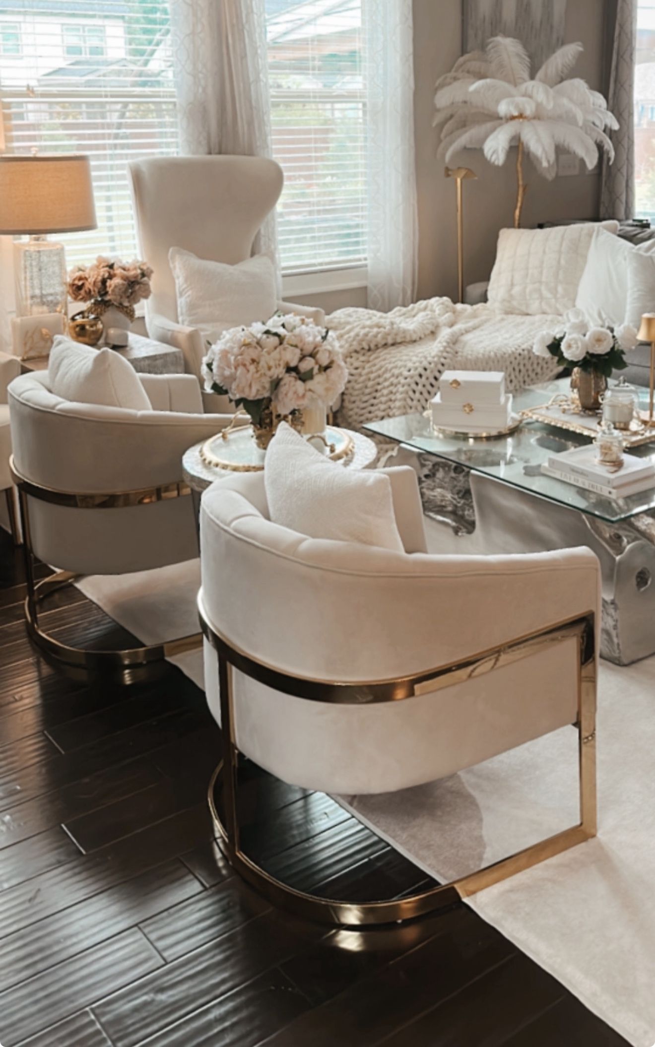 Barrel gold and beige white accent chairs set of 2