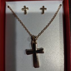CROSS NECKLACE WITH MATCHING EARRINGS 