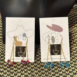 Elegant 2set Red And Blue Beads Earrings 