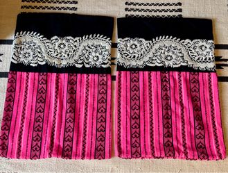 Embroidered Vintage  Wool  Fabric Pillowshams   Set of Two