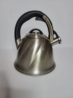 Poulder Stainless-Steel Whistling Tea Kettle with Black Stay Cool Handleand  Push-button Spout Opener Suitable for induction,  Gas, and Electric Stove