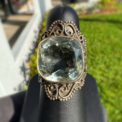 Jewelry .925 sterling silver square aquamarine 5.00CTW heart Ring size 7.50