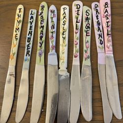 Herb Marker Knives, Set of 9,  Hand Painted , great gift for gardener