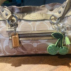 Authentic Coach Signature Shoulder Bag – Gold & Beige