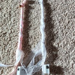 Light up Ribbon wands for party wedding holidays with fairy lights, jingle bells and ribbons attached $20 for 20 wands
Baskets available for $8 each
P