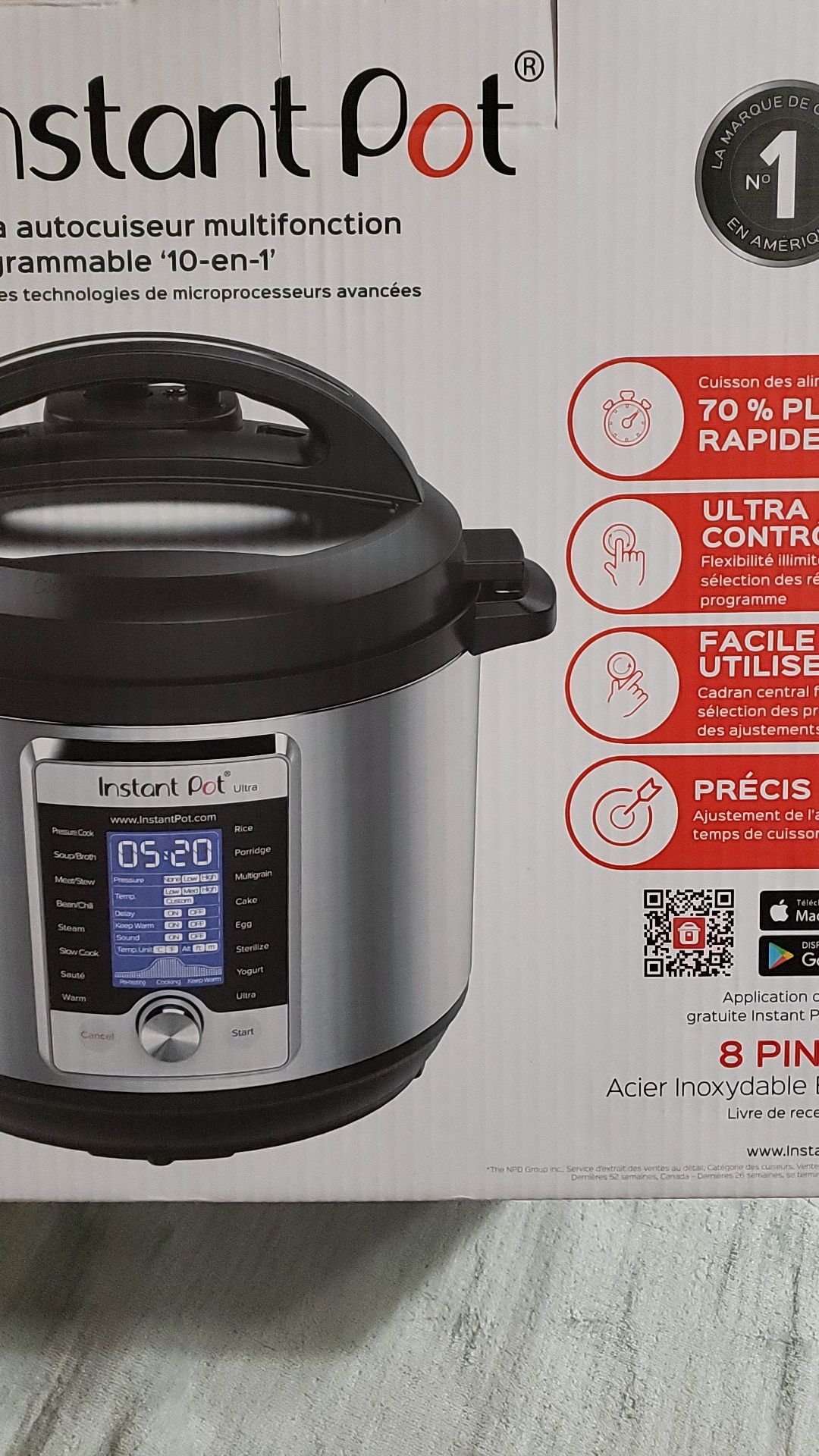 Instant Pot Ultra 10-in-1 Multi Use Programmable Pressure Cooker 8-10 Quart brushed Stainless Steel