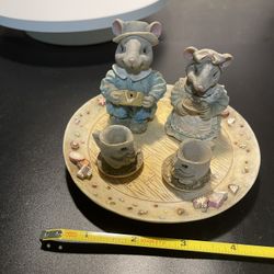 Vintage 1980’s Ceramic Resin Mini Mice Tea Party Display Pretend Play