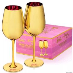 BARBIE DREAMHOUSE GOLD WINE GLASSES; Collectible 17.5oz