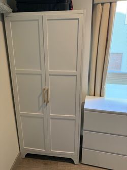 71" Tall Metal Wardrobe Cabinet, Closet Organizer With Hanging Rod