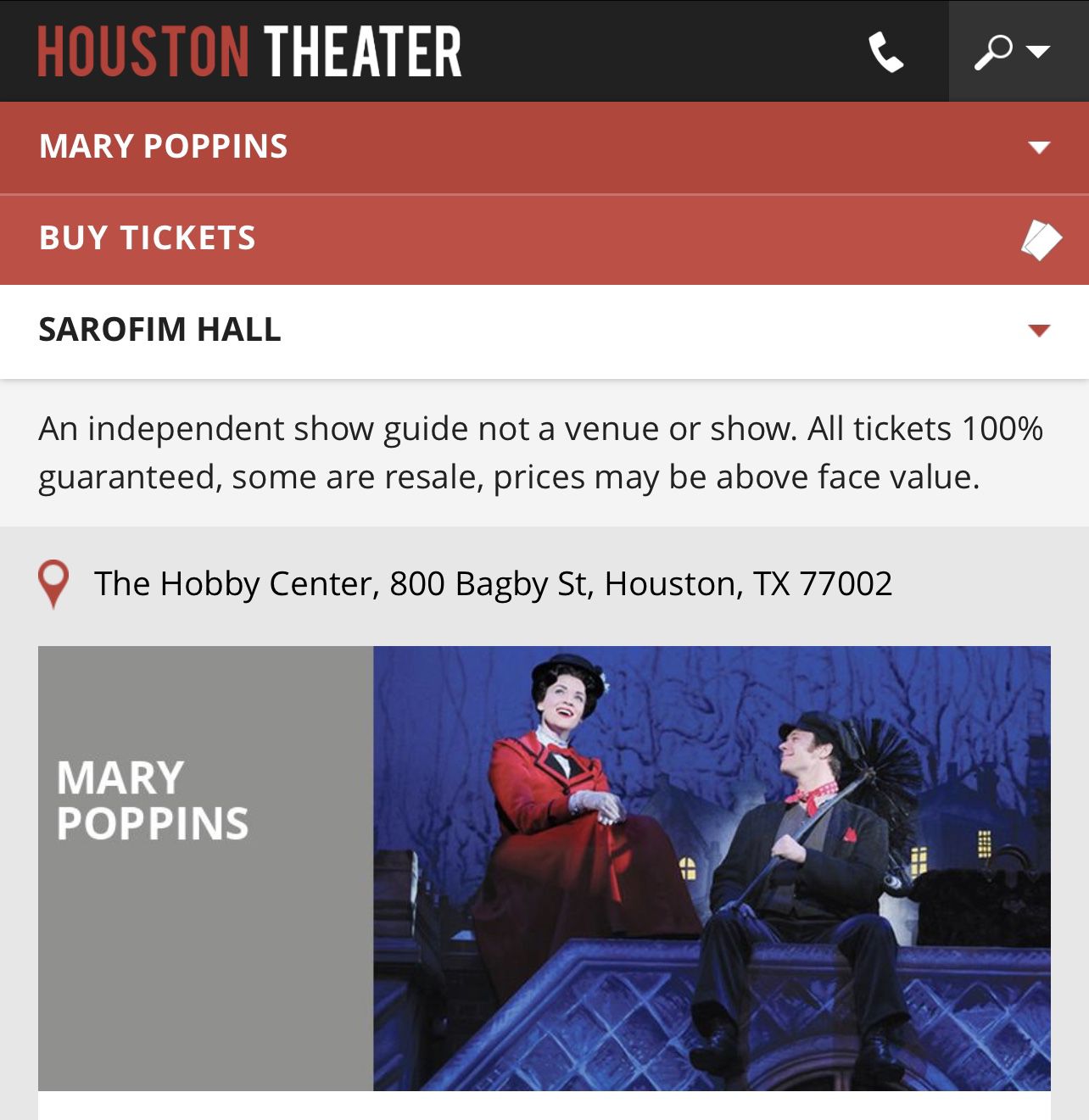 Mary Poppins at Hobby Center (2 Tickets )