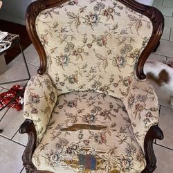 Vintage Carved Walnut wing chair