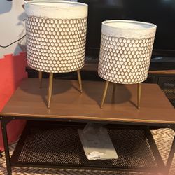 Acker 2 Pieces Steel Pot Planter Set With Fake Plant Included 