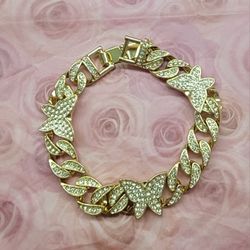14k Gold Butterfly Rhinestone Bracelet 