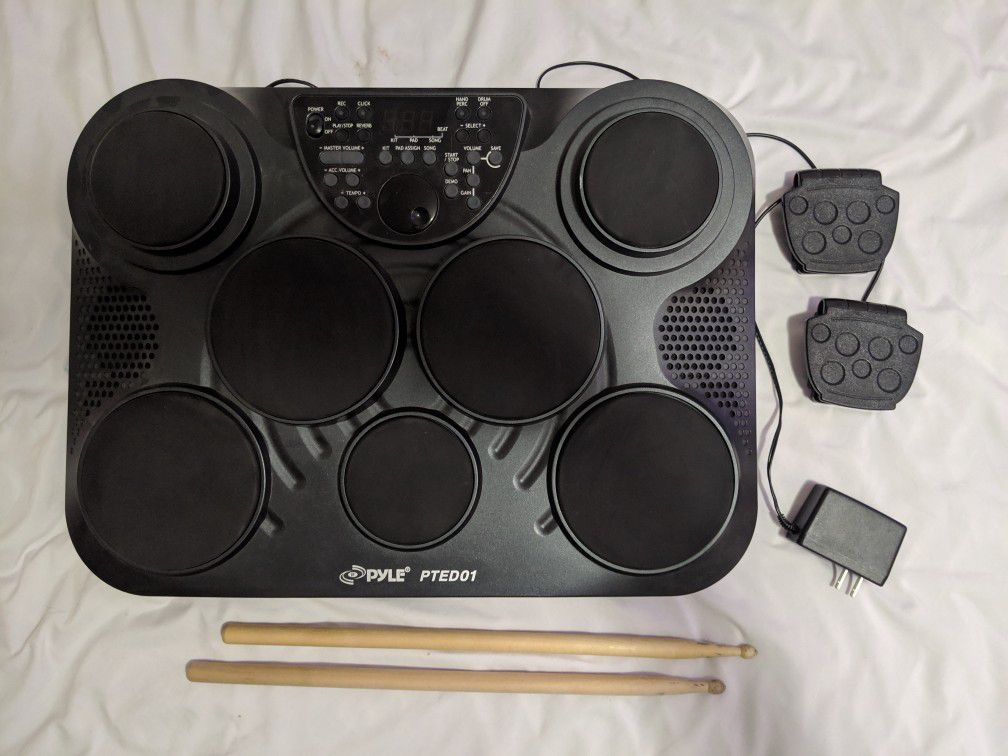Pyle PTED01 Digital Drum Kit w/ Pedals, Drum Sticks, and Power Adapter