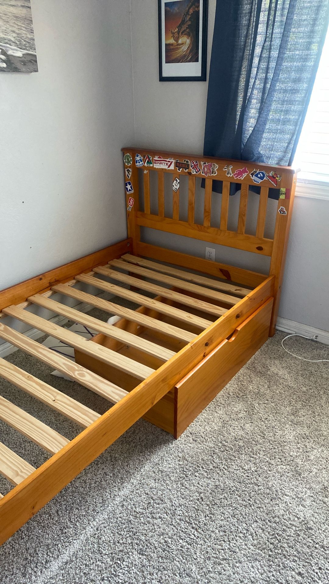 Free Twin Sized Wooden Bed Frame With under bed Storage
