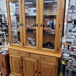 China Cabinet Honey Oak Hutch Two Piece Perfect