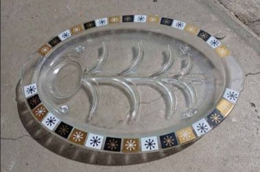 Vintage Mid Century Inland Glass Oval Platter Dish Tree of Life Pattern 14.75" x 10.75" *10.00 Firm*