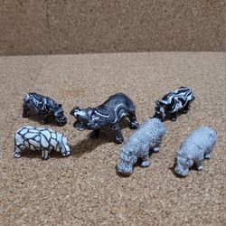 Vintage Lot of 6 Hippos Resin Miniatures Different Designs Collectible Figure 1"