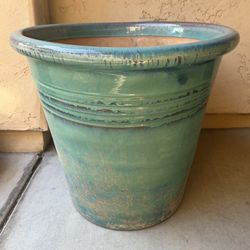 22”h / 25”d Teal Ceramic Round Flower Tree Pot Planter