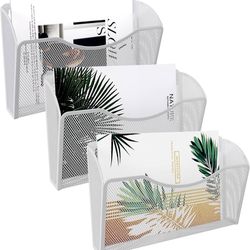 3 Single Pocket Wall File Organizer, Mesh Hanging File Folder Organizer for Letter/A4 Size Folders, Wall Mounted Vertical Mail Holder for Paperwork, O