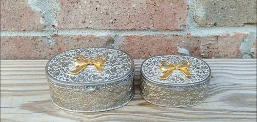 Vintage Small Metal Ornate Silver-Tone/Gold-Tone Trinket Boxes