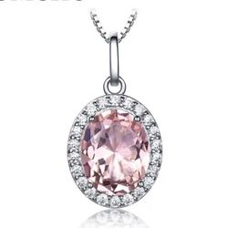 Morganite Crystal Silver Pendant Necklace