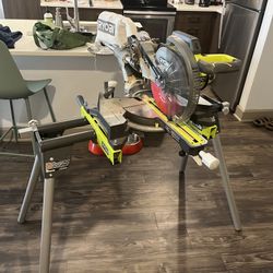 Ryobi 10” Sliding Compound Miter Saw With Stand And Finish Blade