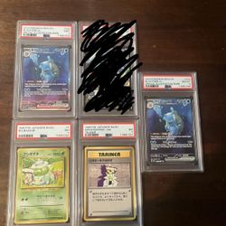 4 Graded Pokemon Cards (2 Blastoise ex, 1 Japanese Base Set Bulbasaur, And 1 Japanese Imposter Oak) **NOT FREE**